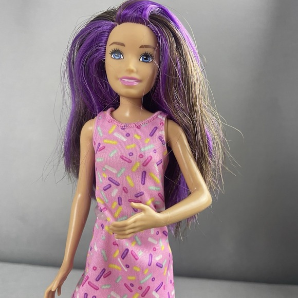 Barbie Doll Purple Hair Pink Sprinkle Dress White Boots 2016 Mattel - Picture 6 of 10